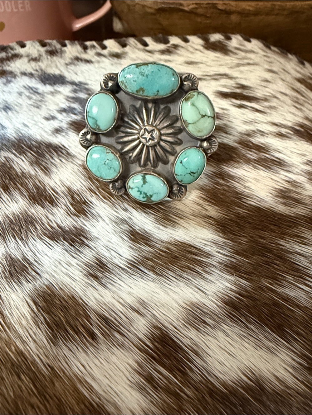 Beautiful turquoise & silver 6 stone ring - Picture 1 of 10